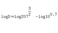 log%28D%29=log%28207%5E%283%2F2%29%29-log%2810%5E0.7%29