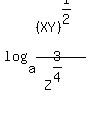 log%28a%2C+%28XY%29%5E%281%2F2%29%2FZ%5E%283%2F4%29+%29+