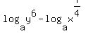 log%28a%2Cy%5E6%29-log%28a%2Cx%5E%287%2F4%29%29