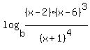 log%28b%2C%28x-2%29%28x-6%29%5E3%2F%28x%2B1%29%5E4%29