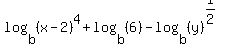 log%28b%2C%28x-2%29%5E4%29%2Blog%28b%2C%286%29%29-log%28b%2C%28y%29%5E%281%2F2%29%29
