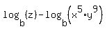 log%28b%2C%28z%29%29-log%28b%2C%28x%5E5%2Ay%5E9%29%29