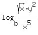 log%28b%2Csqrt%28x%29%2Ay%5E2%2Fx%5E5%29