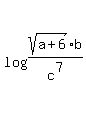 log%28sqrt%28a%2B6%29%2Ab%2Fc%5E7%29