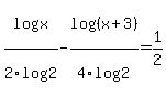 log%28x%29%2F2log%282%29+-+log%28%28x%2B3%29%29%2F4log%282%29+=+1%2F2