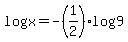 log%28x%29=+-%281%2F2%29log%289%29
