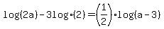 log+%28%282a%29%29+-+3+log+%282%29+=+%281%2F2%29+log+%28%28a+-+3%29%29