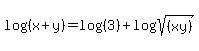 log+%28%28x+%2B+y%29%29+=+log+%28%283%29%29+%2B+log+%28sqrt%28%28xy%29%29%29