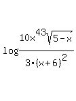 log+%2810x%5E4+3sqrt%285-x%29%2F3%28x%2B6%29%5E2%29