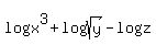 log+x%5E3%2Blog+%28sqrt%28+y%29%29-log+z+