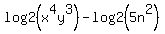 log2%28x%5E4y%5E3%29-log2%285n%5E2%29