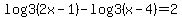 log3%282x-1%29-log3%28x-4%29=2
