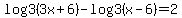 log3%283x%2B6%29-log3%28x-6%29=2