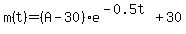m%28t%29=%28A-30%29e%5E%28-0.5t%29%2B30