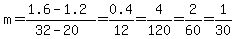m=%281.6-1.2%29%2F%2832-20%29=0.4%2F12=4%2F120=2%2F60=1%2F30