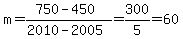 m=%28750-450%29%2F%282010-2005%29=300%2F5=60
