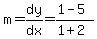 m=dy%2Fdx=%281-5%29%2F%281%2B2%29