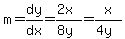 m=dy%2Fdx=%282x%29%2F%288y%29=x%2F%284y%29