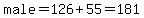male=126%2B55=181