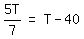 matrix%281%2C3%2C+5T%2F7%2C+%22=%22%2C+T+-+40%29