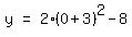 matrix%281%2C3%2C+y%2C+%22=%22%2C+2%280+%2B+3%29%5E2+-+8%29