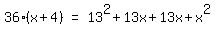 matrix%281%2C3%2C36%28x%2B4%29%2C%22=%22%2C13%5E2%2B13x%2B13x%2Bx%5E2+%29
