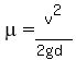 mu=v%5E2%2F%282gd%29