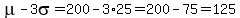 mu-3sigma=200-3%2A25=200-75=125
