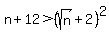 n%2B12%3E%28sqrt%28n%29%2B2%29%5E2
