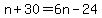 n%2B30+=+6n-24