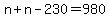 n%2Bn-230=980