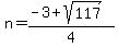 n=%28-3%2Bsqrt%28117%29%29%2F4