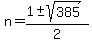 n=%281%2B-+sqrt%28385%29%29%2F2