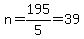 n=195%2F5=39