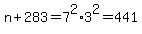 n+%2B+283+=+7%5E2%2A+3%5E2+=+441