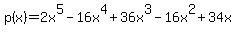 p%28x%29=2x%5E5+-+16x%5E4+%2B+36x%5E3+-+16x%5E2+%2B+34x+