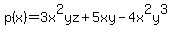 p%28x%29+=+3x%5E2yz+%2B+5xy-4x%5E2y%5E3
