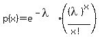 p%28x%29+=+e%5E%28-lambda%29%2A%28%28lambda%29%5Ex%2F%28x%21%29%29