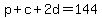 p%2Bc%2B2d=144