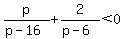 p%2F%28p-16%29%2B2%2F%28p-6%29%3C0