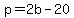 p=2b-20