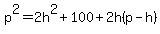 p%5E2=2h%5E2%2B100%2B2h%28p-h%29