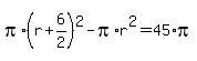 pi%2A%28r%2B6%2F2%29%5E2-pi%2Ar%5E2=45%2Api