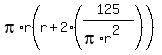 pi%2Ar%28r%2B2%28125%2F%28pi%2Ar%5E2%29%29%29