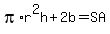 pi%2Ar%5E2h+%2B+2b+=+SA