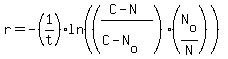 r=-%281%2Ft%29ln%28%28%28C-N%29%2F%28C-N%5Bo%5D%29%29%28N%5Bo%5D%2FN%29%29
