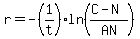 r=-%281%2Ft%29ln%28%28C-N%29%2FAN%29