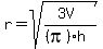 r=sqrt%28%283V%29%2F%28%28pi%29h%29%29
