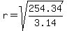 r=sqrt%28254.34%2F3.14%29