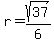 r=sqrt%2837%29%2F6